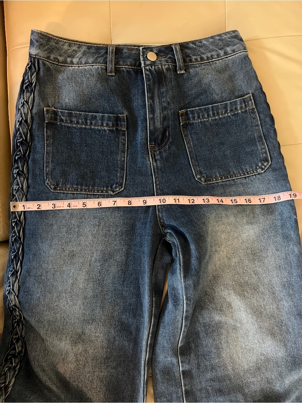 Sage & Fig Braided-Trim Wide Leg Jeans in Dark Blue Medium - Picture 11 of 14